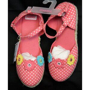 NEW 2009 Gymboree Happy Rainbow Sandals Coral Pink Polka Dot Flowers Espadrille